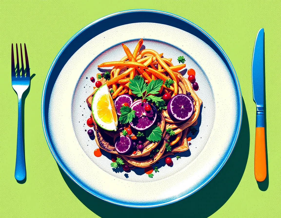 Pop-art screenprint of a styled plated dish